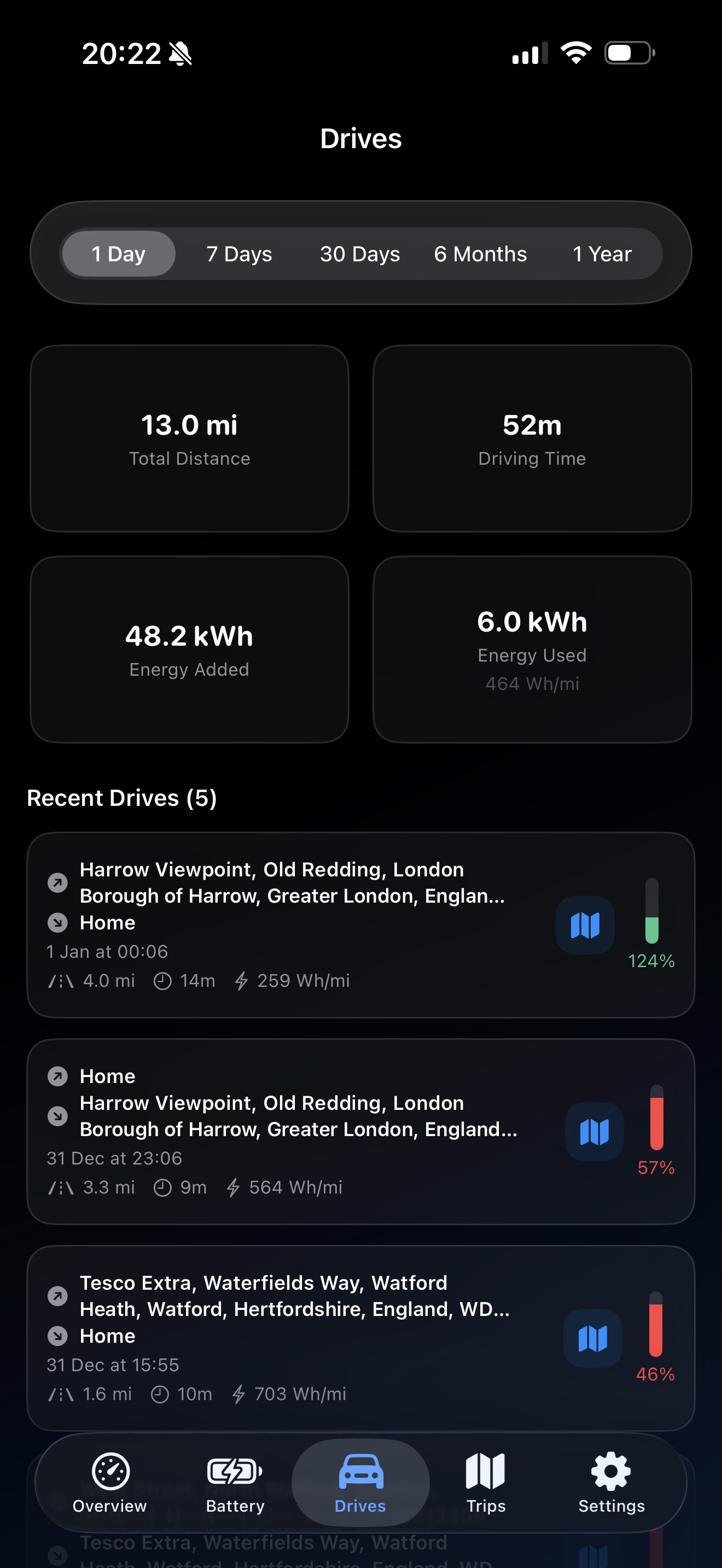 Teslatlas drive details screen